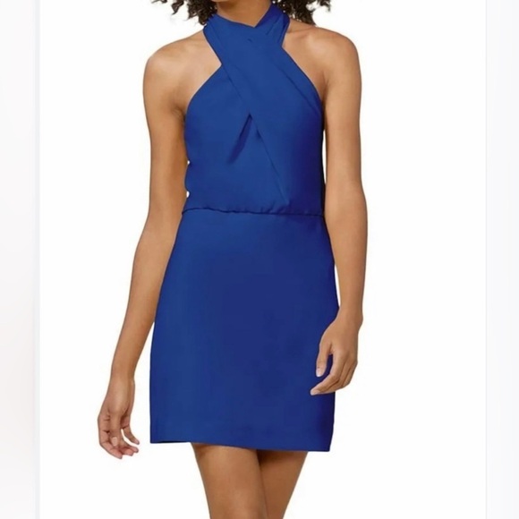 Halston Alix Cross Neck Crepe Mini Dress Sz. 6 - Picture 1 of 6